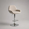 Höhenverstellbarer Barhocker mit Armlehnen, Stoff und Metall, 360° drehbar, Beige/Chrom, 55 × 52 × 87–108 cm