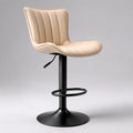 Höhenverstellbarer Barhocker mit Rückenlehne und Fußstütze, PU-Kunstleder und Stahl, Beige/Schwarz, 51 × 52 × 89–110 cm