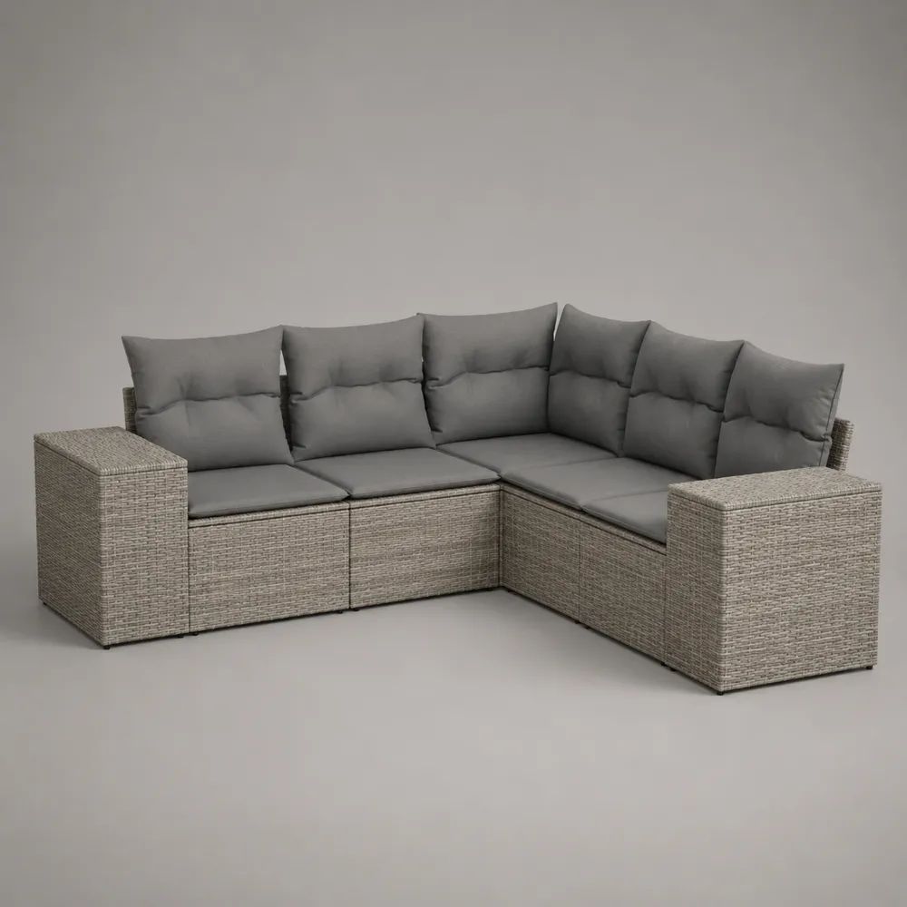 Gartensofa Ecksofa 6-Sitzer aus PE-Rattan und Stahl, L-Form, Grau/Anthrazit, 240 × 180 × 85 cm