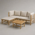 Garten-Loungeset 3-teilig aus Bambus mit Polsterauflagen, L-förmig, Natur/Beige, 210 × 140 × 78 cm