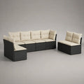 Gartenlounge 7-Sitzer aus PE-Rattan mit Stahlgestell, L-förmig, Schwarz/Creme, 236 × 177 × 74 cm und 126 × 70 × 74 cm