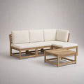 4-teiliges Gartenlounge-Set mit L-förmigem Ecksofa und Couchtisch aus massivem Akazienholz, Natur/Cremeweiß, 223 × 147 × 74 cm