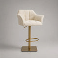 Höhenverstellbarer Barhocker mit Armlehnen, drehbar, Polyester-Bouclé und Stahl, Creme/Gold, 57 × 54 × 86–106 cm