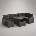 Gartenlounge-Set aus PE-Rattan mit L-förmigem Ecksofa, Esstisch und 2 Hockern, Grau/Anthrazit, 250 × 190 × 73 cm