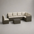 3-teiliges Gartenmöbel-Set aus PE-Rattan, L-förmiges Gartensofa mit Sessel und Tisch, Grau/Creme, 230 × 175 × 73 cm