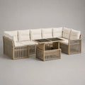 4-teiliges Gartenlounge-Set mit U-förmigem Gartensofa und höhenverstellbarem Esstisch, Aluminium, PE-Seilgeflecht und Glas, Beige/Cremeweiß/Anthrazit, Sofa ca. 250 × 190 × 80 cm, Tisch ca. 120 × 70 × 52–68 cm