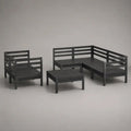 5-teiliges modulares Gartensofa-Set aus massivem Kiefernholz in Dunkelgrau, 4 Sitzmodule je 70 × 70 × 67 cm und Tisch 70 × 70 × 30 cm