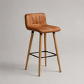 Barhocker mit Rückenlehne aus PU-Kunstleder, Holz und Metall, Braun/Natur/Schwarz, 45 × 49 × 94 cm