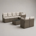 7-teiliges Gartenmöbel-Set aus PE-Rattan mit Stahlgestell, L-Sofa 248 × 128 × 68 cm, 2 Sessel und Tisch 70 × 70 × 35 cm, Taupe/Beige/Schwarz