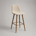 Barhocker mit Rückenlehne und Fußstütze, Polyesterbezug und Massivholzgestell, Beige/Braun, 47 x 52 x 105 cm, Sitzhöhe 75 cm