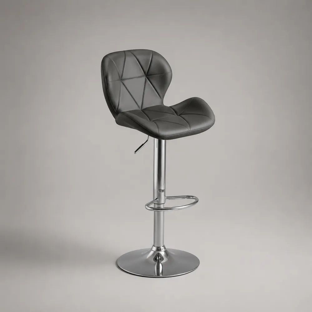 Höhenverstellbarer Barhocker aus PU-Kunstleder und Stahl, 360° drehbar, mit Rückenlehne und Fußstütze, Schwarz/Silber, 49 × 52 × 84–105 cm