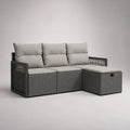 4-teilige Garten-Sofagarnitur aus PE-Rattan und Stahl mit Aufbewahrungshocker, L-Form, Grau/Hellgrau, 198 x 132 x 85 cm