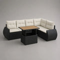 Gartenlounge-Set aus PE-Rattan mit L-förmigem Ecksofa, höhenverstellbarem Hubtisch und 2 Hockern, Schwarz/Creme/Braun, 237 × 177 × 73 cm