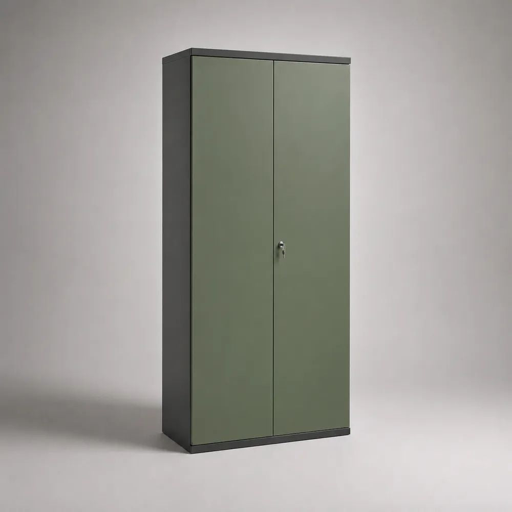 Abschließbarer Aktenschrank aus Stahl mit 2 Türen und 4 Fachböden, 180 × 90 × 40 cm, Olivgrün/Anthrazit