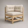 Gartensofa-Eckmodul aus massivem Akazienholz mit beigen Kissen, Natur/Beige, 75 × 75 × 78 cm