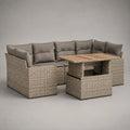 6-teiliges Gartenmöbel-Set aus Polyrattan mit Ecklounge, Esstisch und 2 Hockern, Beige/Grau/Naturbraun, 238 × 180 × 85 cm