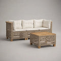 2-teiliges Gartensofa-Set aus PE-Rattan und Akazienmassivholz mit 3-Sitzer und Tisch, Beige/Creme/Natur, 190 × 75 × 76 cm und 90 × 55 × 45 cm